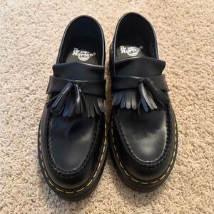 Dr. Martens Black Leather Tassel Loafers with Yellow Stitching
